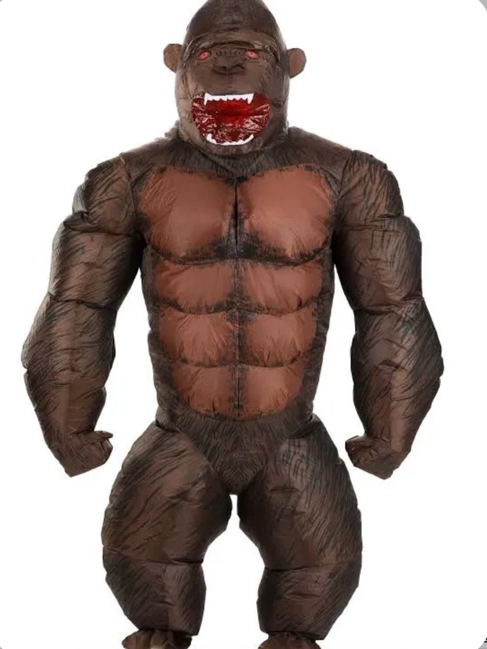 Inflatable Gorilla Muscle Funny Costume - Brown Youth Kids Size Large New